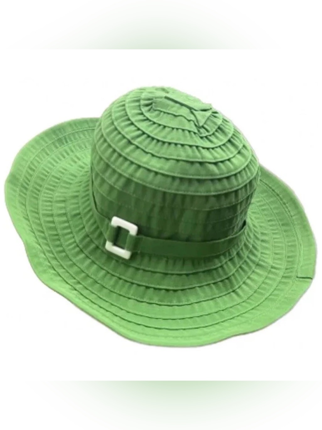 San Diego Hat Co Green Ribbon Sun Hat Wide Brim White Buckle Os